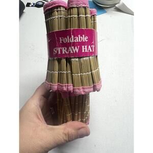 Foldable Straw Hat with Pink Trim